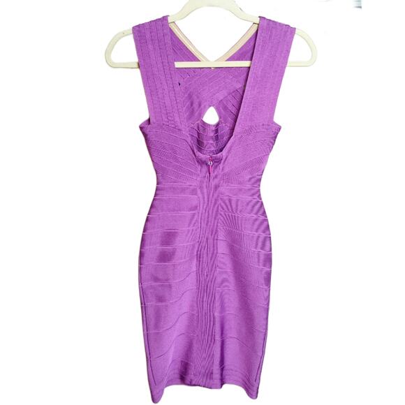 Herve Leger Criss Cross Bodycon Bandage Dress Purple $1050 XS - Picture 5 of 9